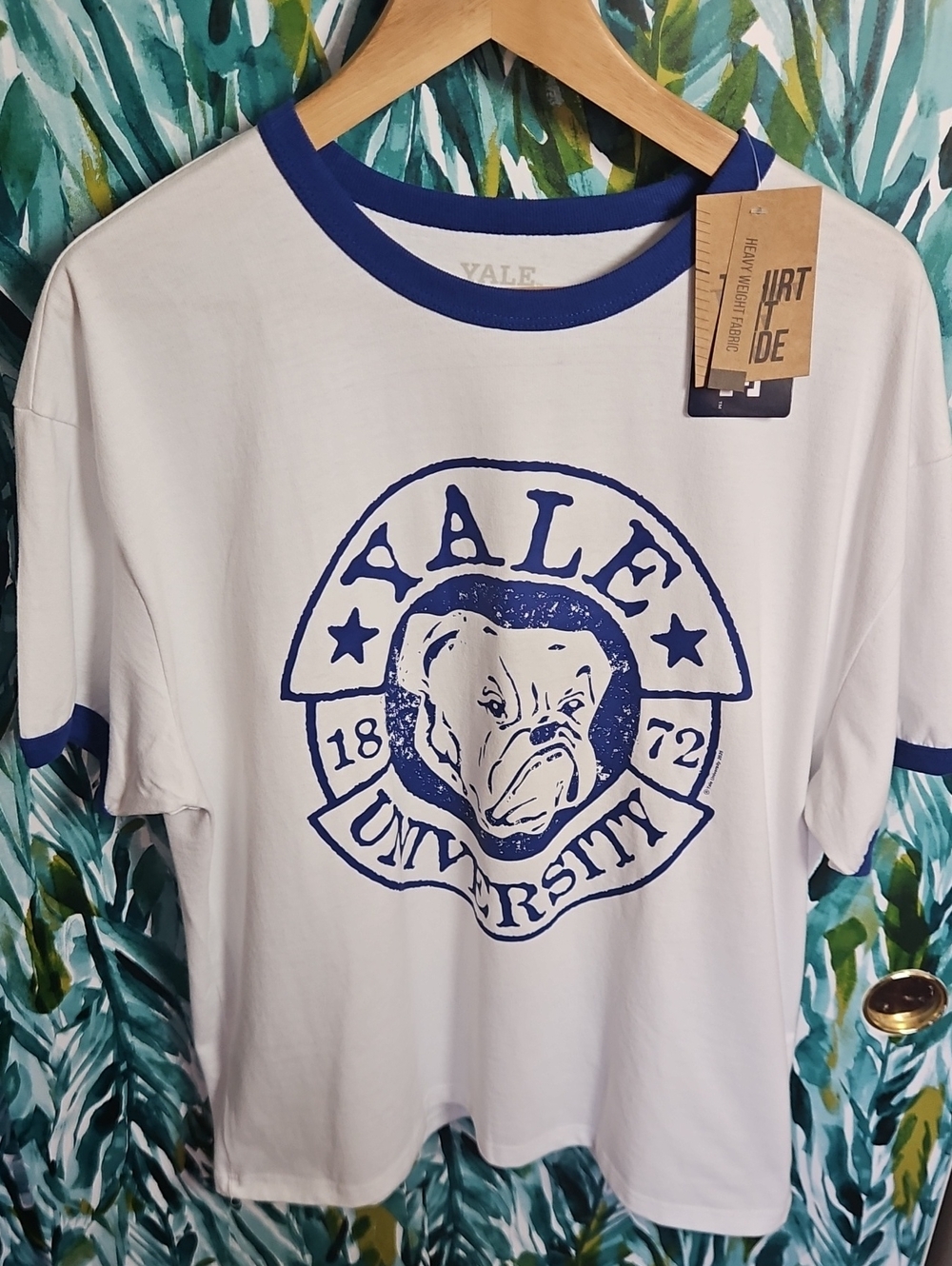 Yale University Bulldogs White, Blue Ringer Short Sleeve Tee - Size L